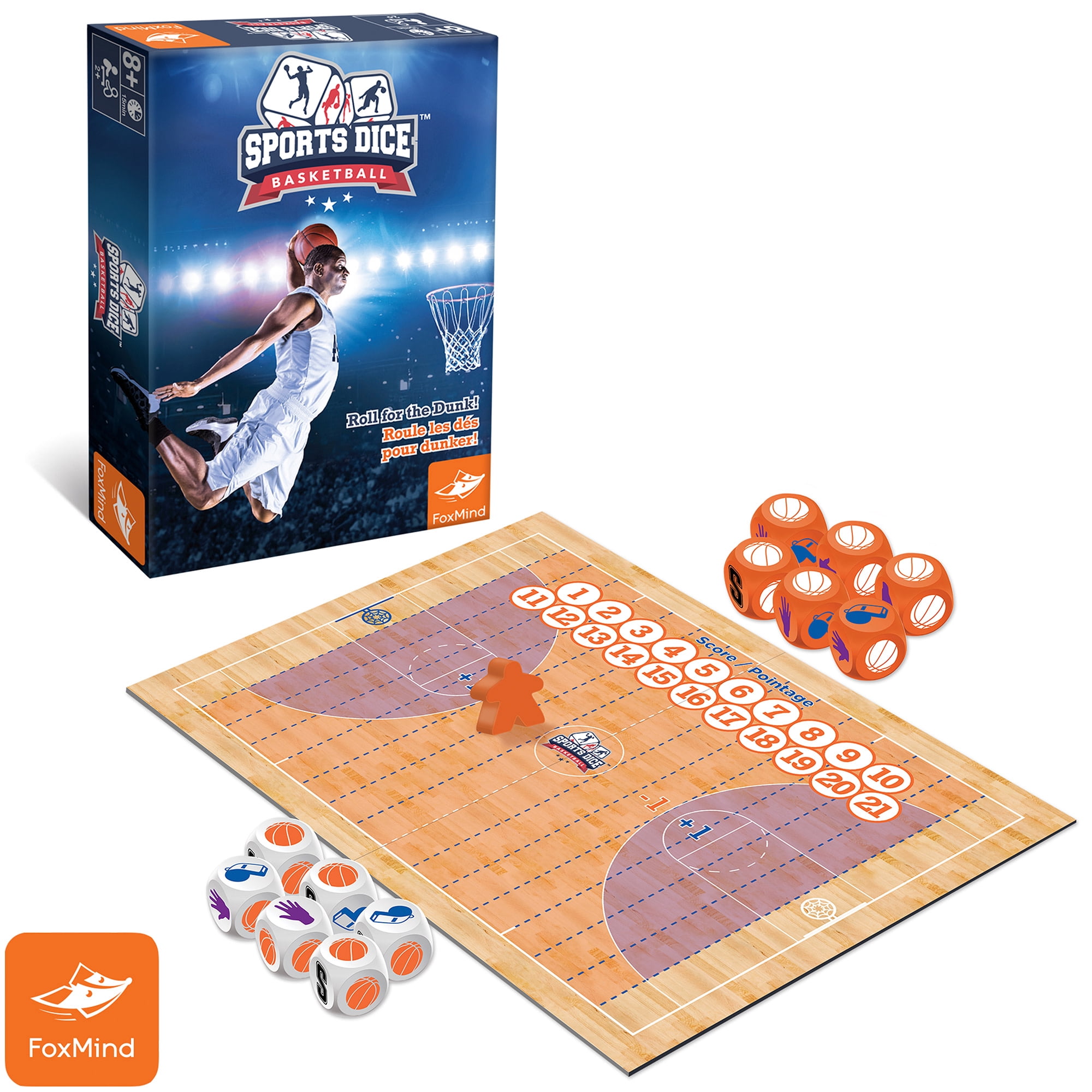 FoxMind Games: Sports Dice Basketball - Throw The Ball On Net & Dunk To Win, Rolling Board Game, Fun & Easy To Learn, Family-Kids Ages 8+ 2-4 Players