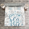 thumbnail image 3 of Ambesonne Nautical Quilted Bedspread Set 3 Pcs, Marine Words with Fish, Queen Size, Pale Blue Navy Blue, 3 of 3