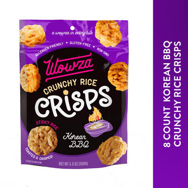 Wowza Korean BBQ Rice Crisps, Healthy Sticky Rice Crunchy Rice Chips, 3.5 oz bag (8 pack)