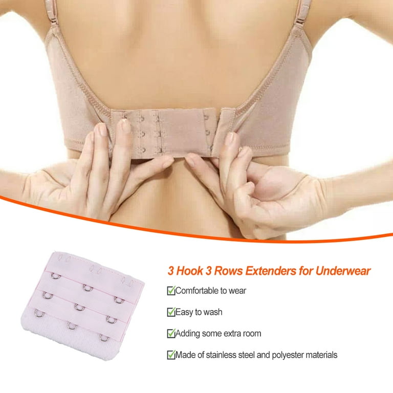 Thinsont Extension Strap Bra Extender Buckle 3 Hook Women Accessories  Practical Elastic Multicolor Clips Tight 3 Rows Underwear pink 