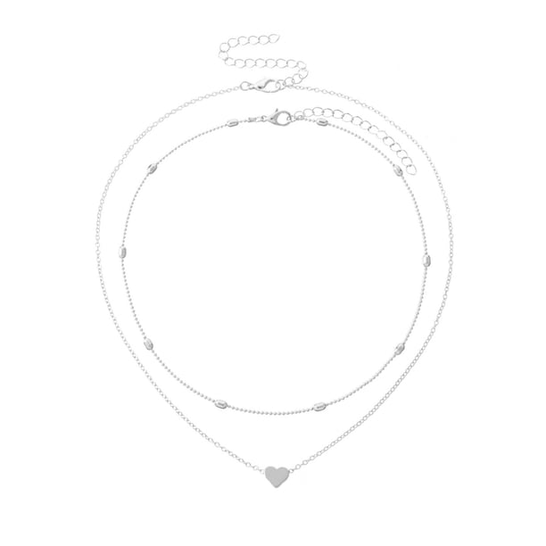 2PC corazón de cuentas colgante collar de capas de circonio corazón de doble hebilla collares de cristal de la cadena de joyería para las mujeres niñas