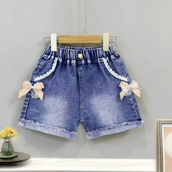 ATOGUTA Girls Soccer Shorts Denim Shorts High Waisted Straight Leg Summer Jeans Shorts Blue, Size 2T-7