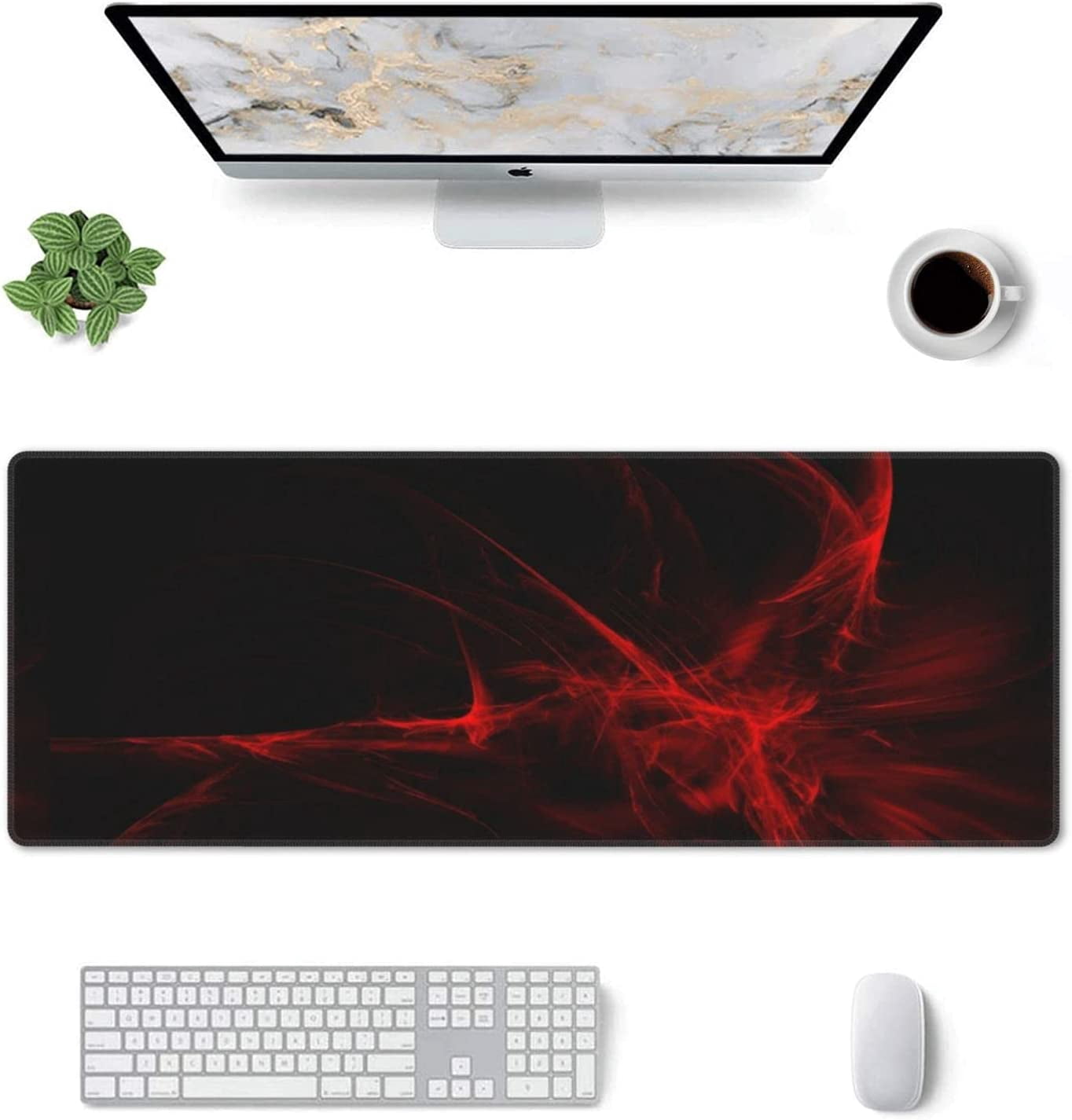 Red and Black Mouse Pad XXL Long Extra Gaming Desk Mat for Computer Keyboard Laptop Office Non-Slip Rubber Stitched Edges 31.5×11.8 Inch