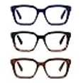 thumbnail image 2 of ZXYOO Lot de 3 Lunettes de Lecture Surdimensionnées à Design Carré pour Femmes, Lecteur Bloquant la Lumière Bleue (Noir&Bleu&Café, 3.0), 2 of 4