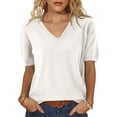 thumbnail image 3 of Lumtrix Womens Short Sleeve Sweater Spring Summer V Neck Lightweight Pullover Summer Dressy Casual Blouse White XL, 3 of 6