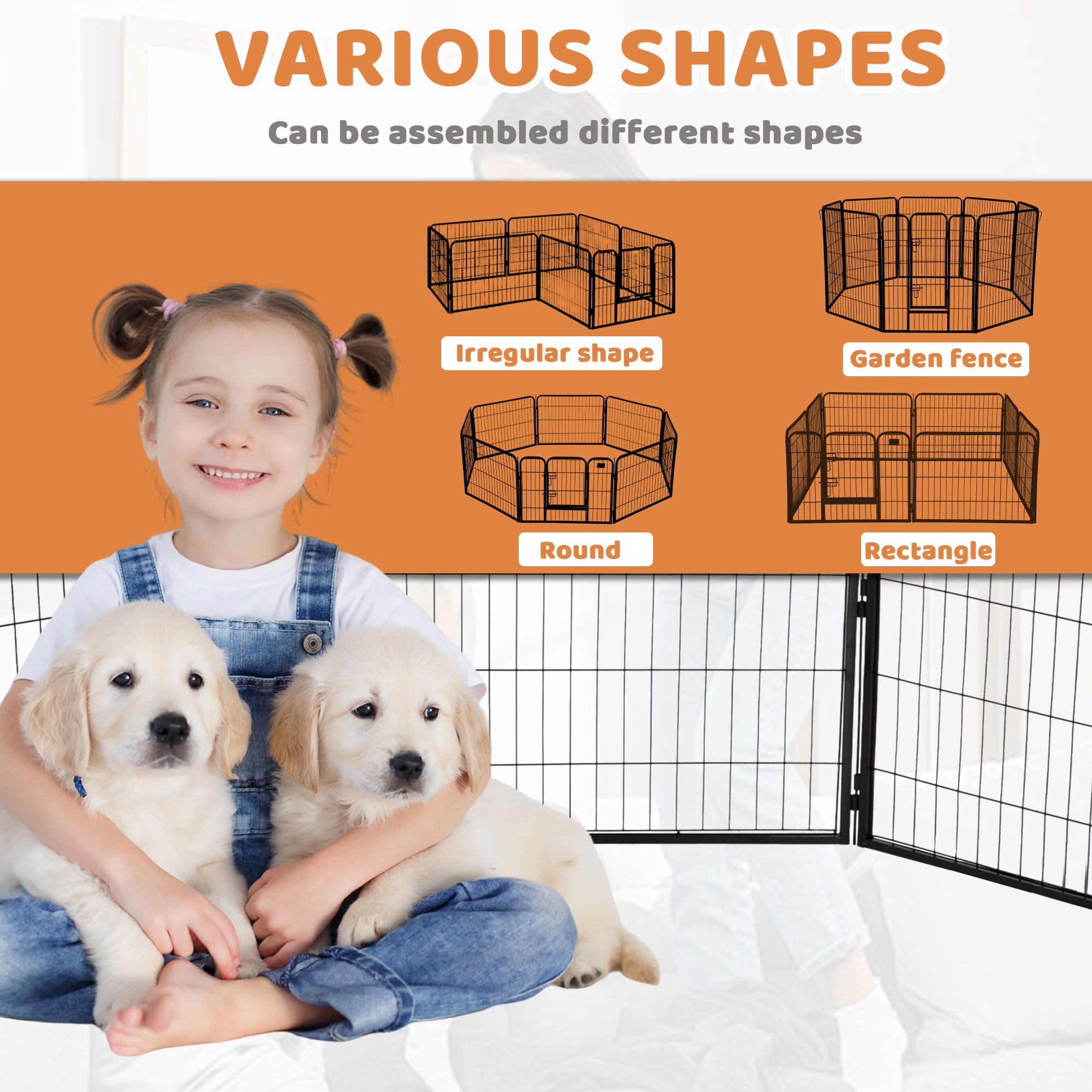 CL.HPAHKL Dog Playpen Indoor Outdoor, 8 Panels 40" Height Metal Puppy Playpen Pet Playpen with Door for Small/Medium/Large Dogs Exercise Pen, Dog Pen Dog Fence for Garden, Yard, RV Camping