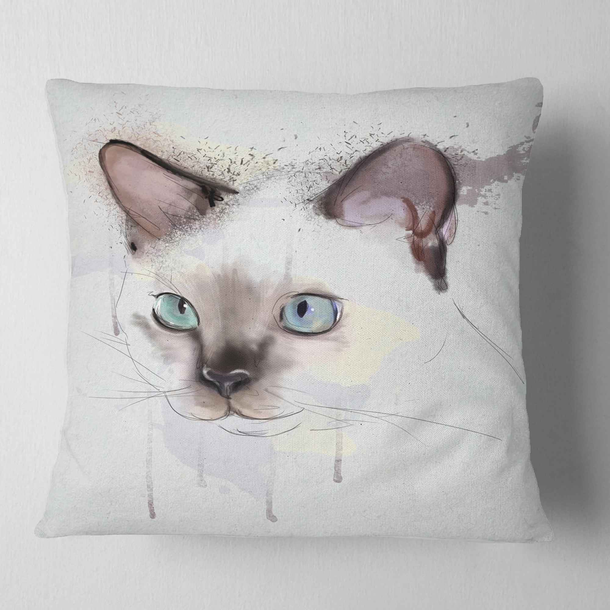 Designart Cute Hand drawn Cat Watercolor - Animal Throw Pillow - 18x18