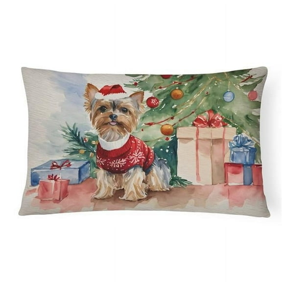 16 x 12 in. Unisex Yorkie Christmas Fabric Decorative Pillow