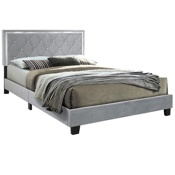 Better Home Products Monica Velvet Upholstered King Platform Bed in Gray