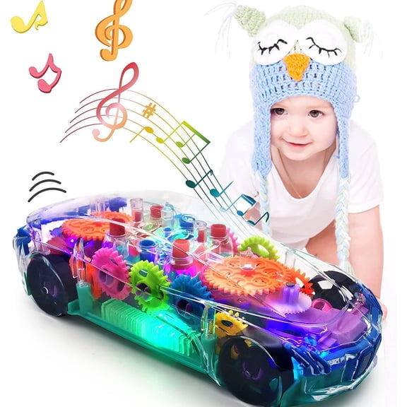 TRARIND Transparent Car Toy for Kids, Electric Car Toy with Colorful Moving Gears, Music, and LED Effects, Fun Educational Toy Sensory Toys for Kids, Great Birthday Christmas Gift Idea