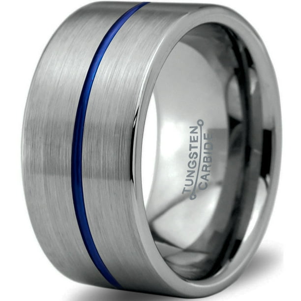 Charming Jewelers Tungsten Wedding Band Ring 12mm For Men Women Blue Grey Pipe Cut Brushed Lifetime Guarantee Walmart Com Walmart Com