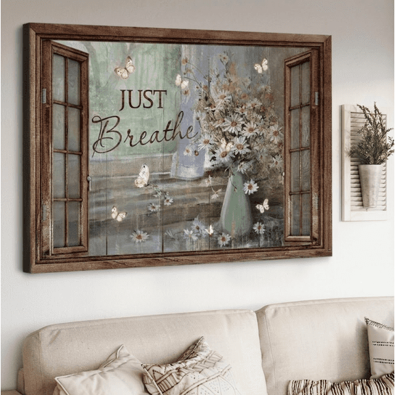 Vintage Flower Frame Christian Decor Canvas Wall Art, Bible Verse Canvas Print with Cross & Rustic Barn, Inspirational Religious Home Decor for Office Living Room Bedroom, Christian Faith Gift Decor