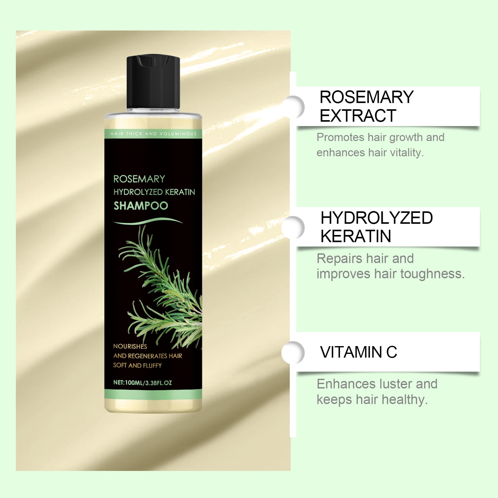 Alvantor Thickening Shampoo, Moisturizing Fluffy Refreshing Shampoo, 3.38fl.oz