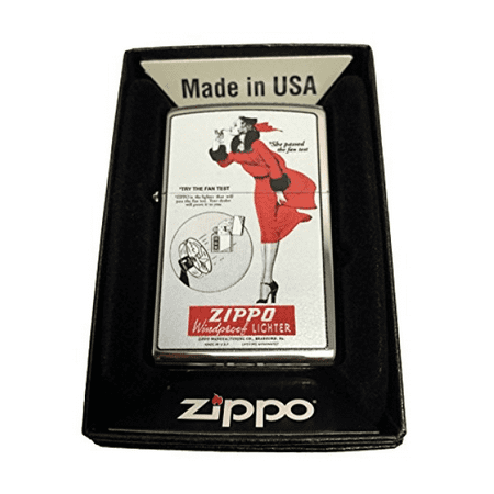 Zippo Custom Lighter - Zippo Windy GIRL Fan Test Vintage Poster - Regular High Polish Chrome