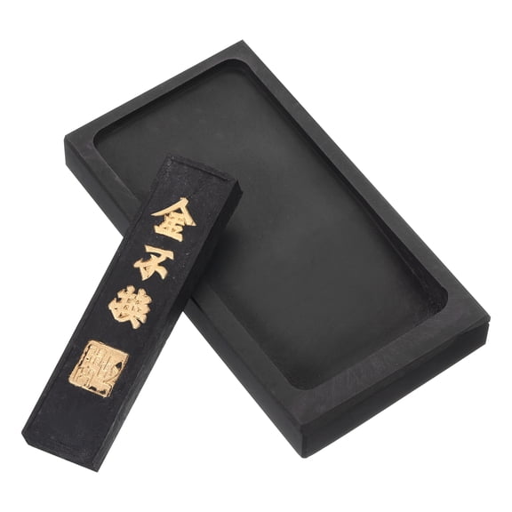 Uxcell 4 Inch Chinese Calligraphy Inkstone with Ink Stick, Rectangle Ink Stone Tray, Black