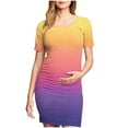 thumbnail image 2 of Frnrwgo Maternity Work Dresses Yellow Maternity Short Sleeve Dress Mama Baby Shower Pregnancy Dress S-XL, 2 of 6