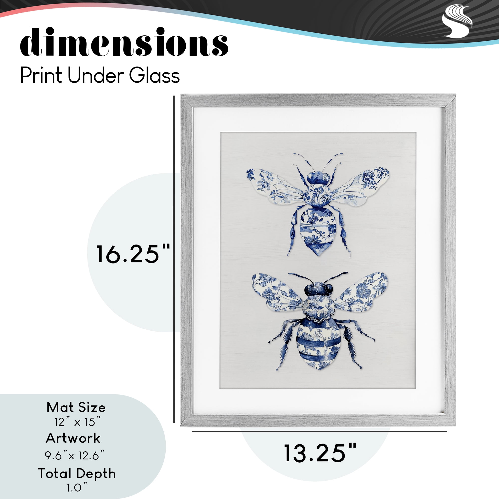 Toile Patterned Bees Gray Framed Print Under Glass, design by Lettered and Lined
