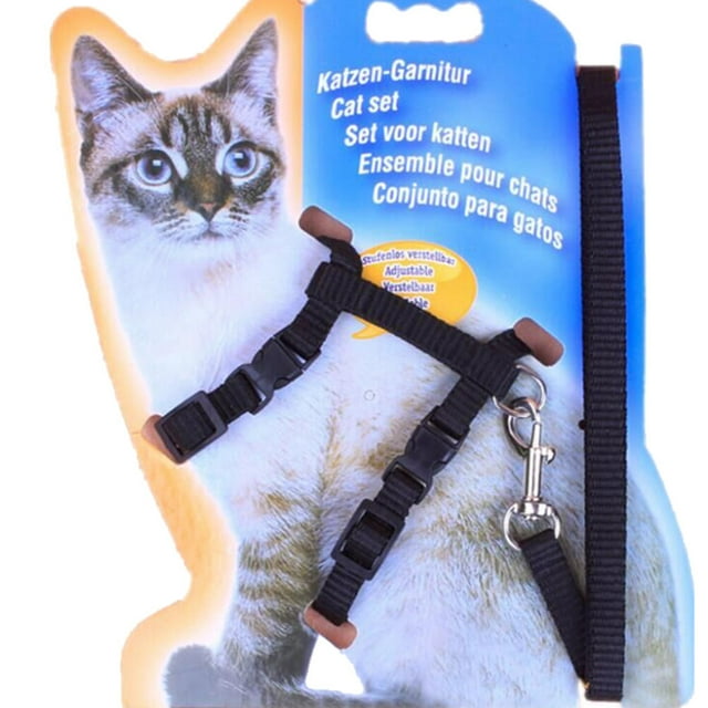 MasteelfCA Adjustable Pet Cat Kitten Belt Collar Harness Safety Strap with Leash Traction Rope (Black)
