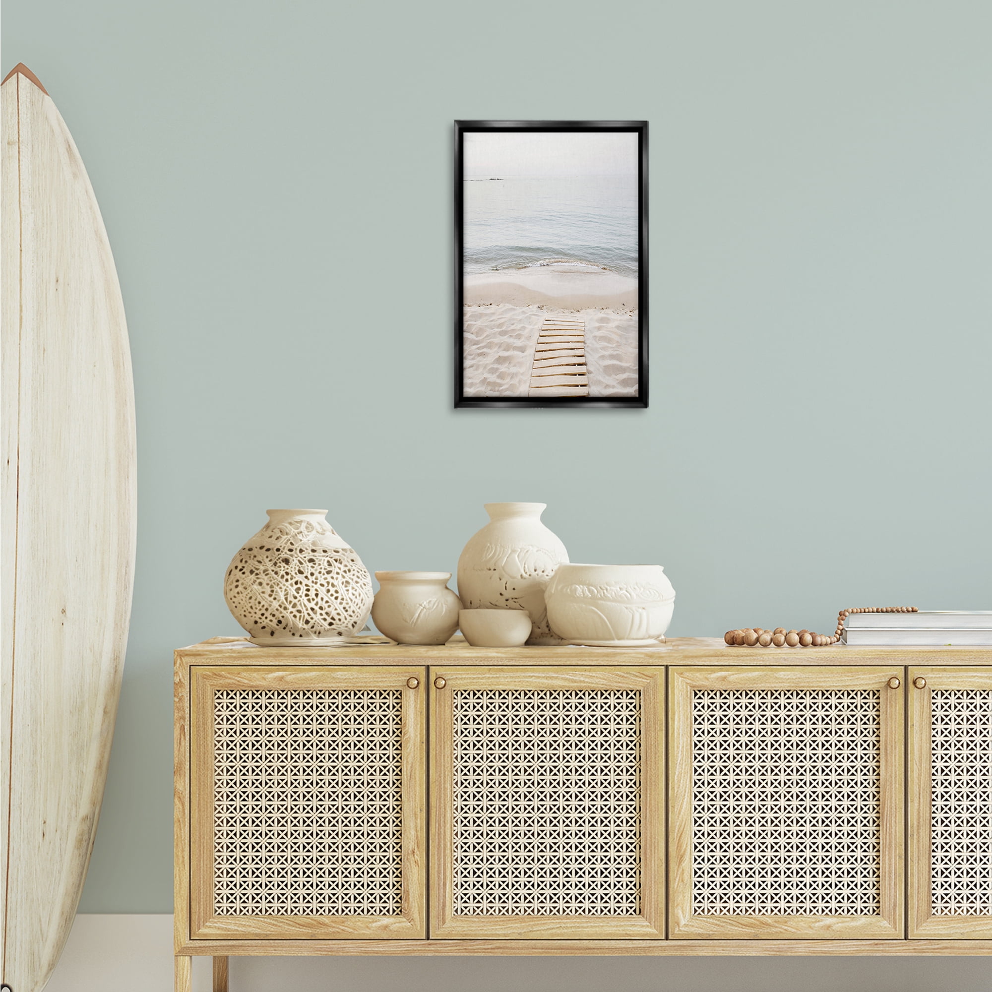 Stupell Industries Steps Toward Beach Shore Nautical & Beach Photography Black Floater Framed Canvas Art Print Wall Art, 17 x 25
