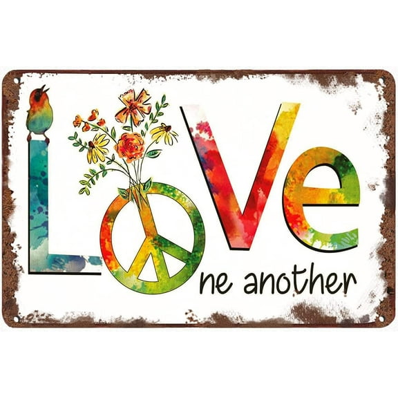 FABSURE Retro Tin Sign, Love one Another Peace Metal Tin Sign Wall Decor for Home Bathroom Bar Club Yard Garages Gardens 8x12 Inch