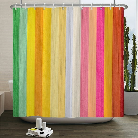 Colorful Stripe Boho Shower Curtain Waterproof Polyester Fabric Bath Curtains W