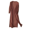 thumbnail image 2 of Women's Midi Length Cardigan, Ice Silk Blend Open Front Knit Cover Up, Lightweight and Breathable for Spring Summer Layering, Beach Cover Ups, and Casual Wear-Coffee, 2 of 6