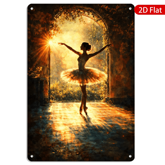 8x12 Inch Metal Wall Art, Ballerina Ballet Dancer in Warm Light Vintage Rectangular Metal Decor 1pc for Home Living Room Wall Decor