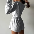 thumbnail image 5 of ROHUUQUE Pajama Sets for Women 2 Piece Solid Long Sleeve Tops Hollow Out Elastic Waist Shorts Pjs Outfits, 5 of 9