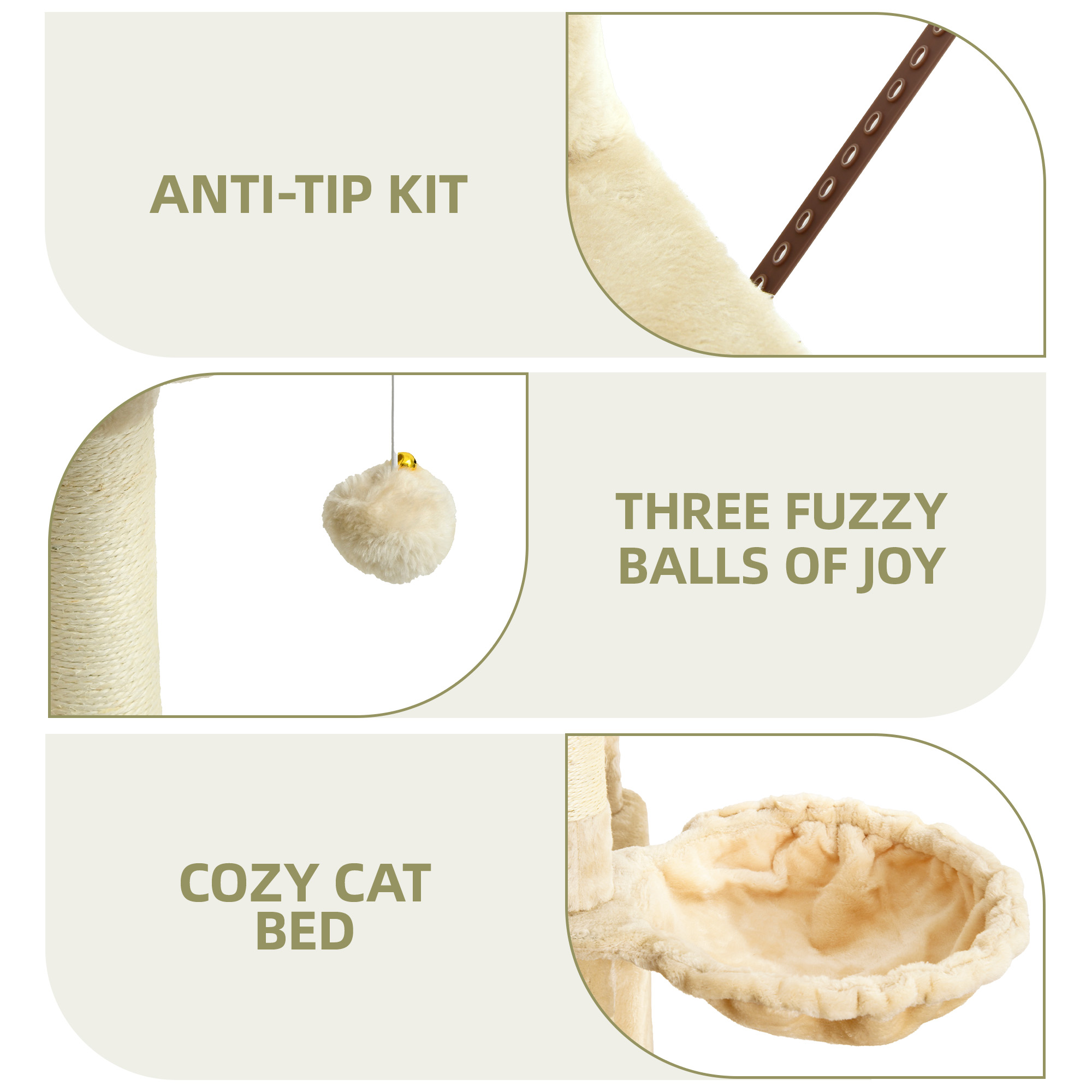 Uforic 75in Large Cat Tree, Multi-Level Cat Tower Condos with Scratch Posts, Cozy Basket Hammocks, Top Perches, Sisal Ramp, Pet Play House, Beige