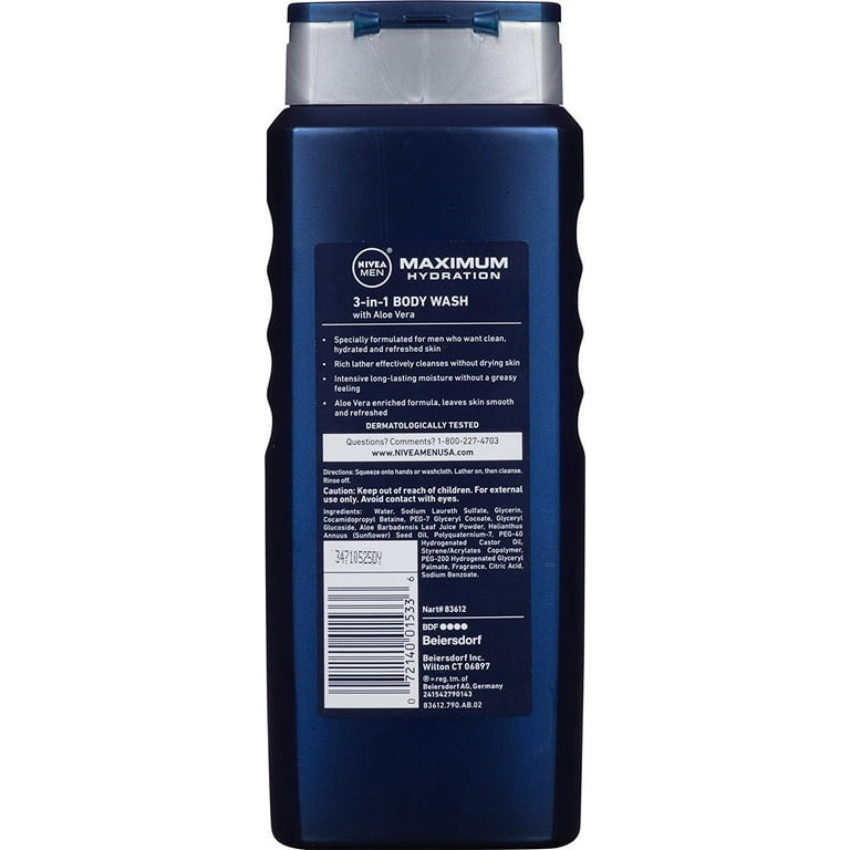 NIVEA FOR MEN Maximum Hydration 3-in-1 Body Wash , 16.9 oz (Pack