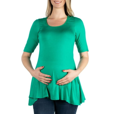 

24seven Comfort Apparel Elbow Sleeve Maternity Swing Tunic Top