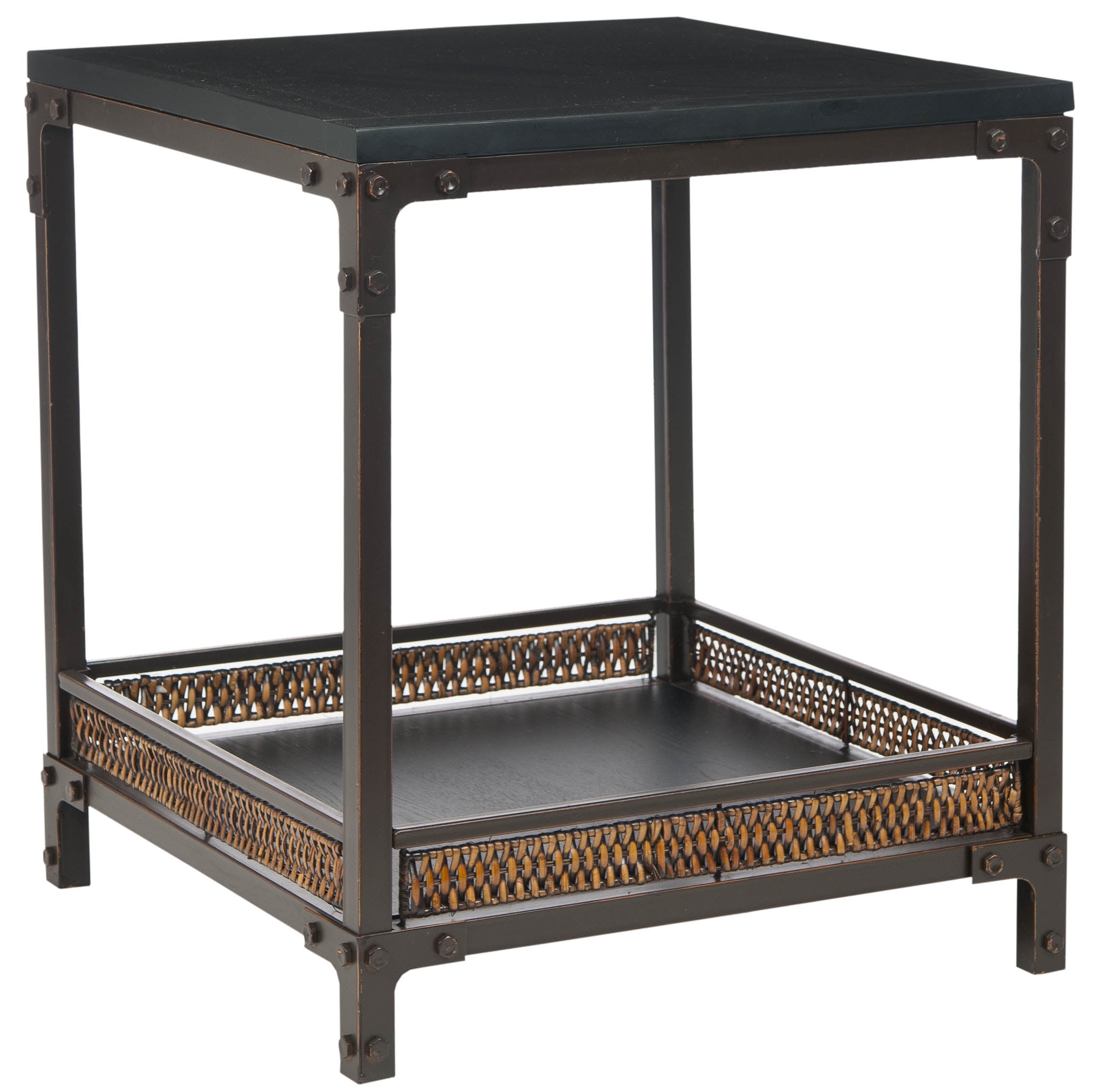 SAFAVIEH Dennis Industrial Wood Top Console with Shelf, Oak