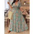 thumbnail image 6 of Random Floral Print Deep Shirred Waist Tie Plus Size Women Beach Maxi Dress, 6 of 6
