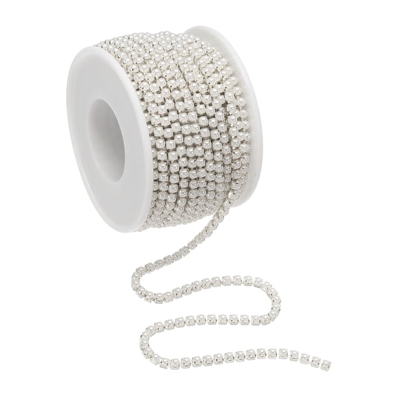 Uxcell Pearl Trim Chain 10 Yards x 3mm, SS12 Silver Pearl Applique Trim Beaded Cup Chain for Sewing Crafts DIY Decoration, White