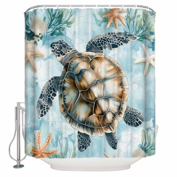 Small Stall Shower Curtain 36x72 Inch Narrow Half Size Teal Sea Turtle Coastal Bath Curtains Bathroom Decor Summer Beach Nautical Coral Waterproof Fabric Shower Curtain Set with Hooks 36 Inch