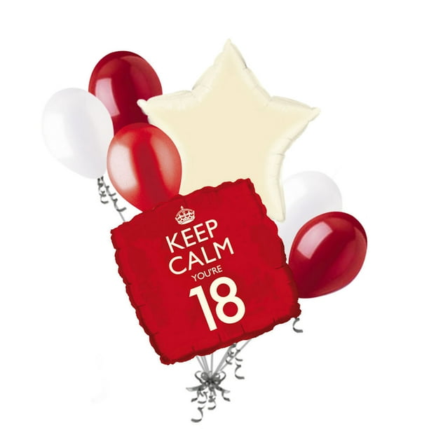 7 Pc Red Keep Calm You Re Only 18 Happy Birthday Balloon Bouquet Party Decoration Walmart Com