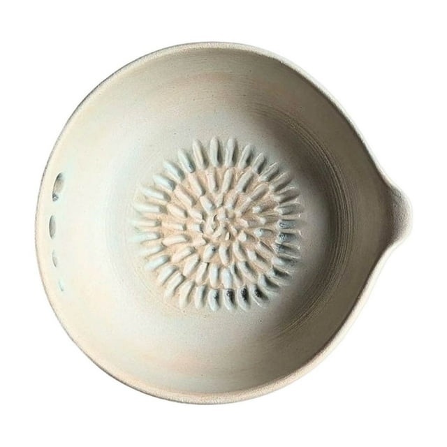 White Handmade Garlic Shredder Bowl Ceramic Herb Grinder Container With Grater For Kitchen Cooking Prep Alternate Style White