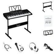 Glarry GEP-102 61 Key Portable Keyboard with Piano Stand, Built In Speakers, Headphone, Microphone, Music Rest, LCD Screen, USB Port & Teaching Modes for Beginners