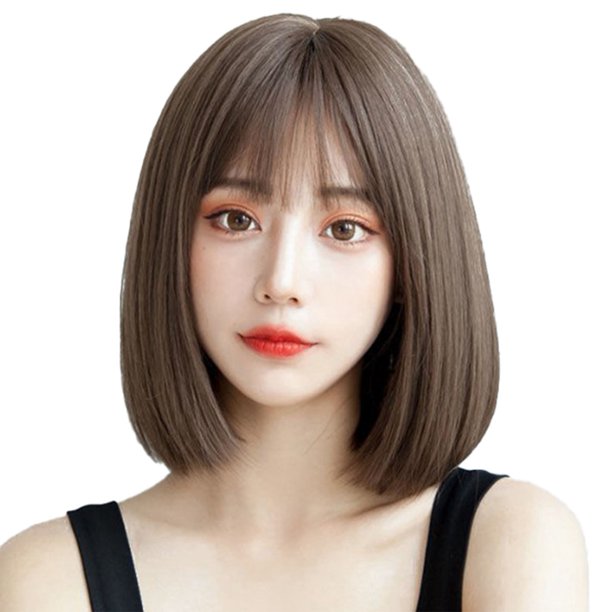 Deep Brown Short Bob , Attractive Sweet Stylish Short Brown Soft DIY High  Temperature Silk For Round Face For Girls 