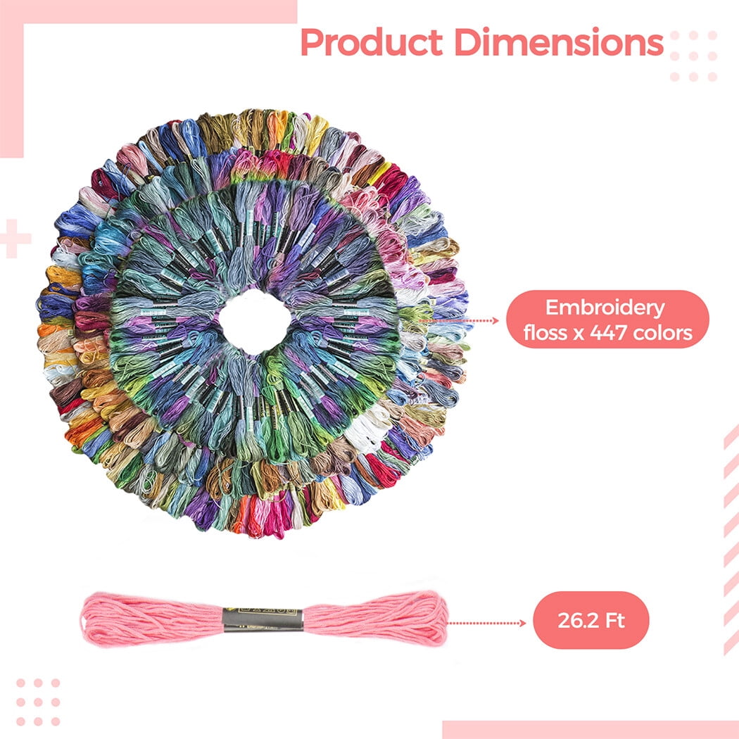 Embroidery Floss Set, Rainbow Color Polyester Cotton Threads for Cross Stitch, Bracelet Yarn, Craft Floss, Premium Rainbow Color Embroidery Floss