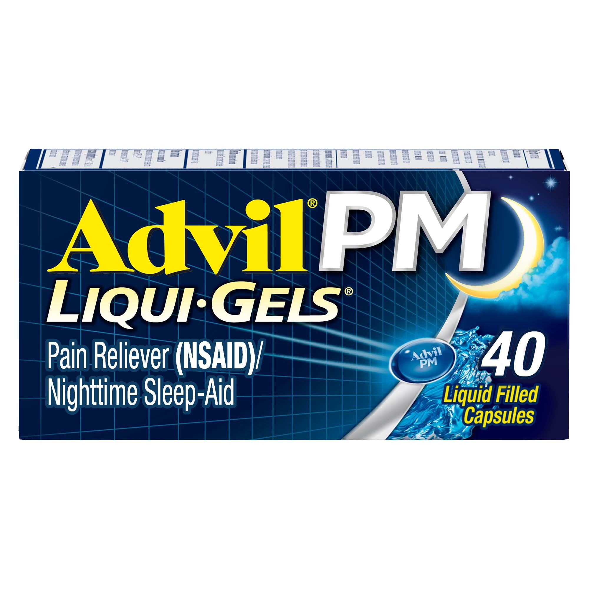 Advil PM Sleep Aid Pain Relievers, Ibuprofen, Diphenhydramine, Liquid Filled Capsule, 40 Count