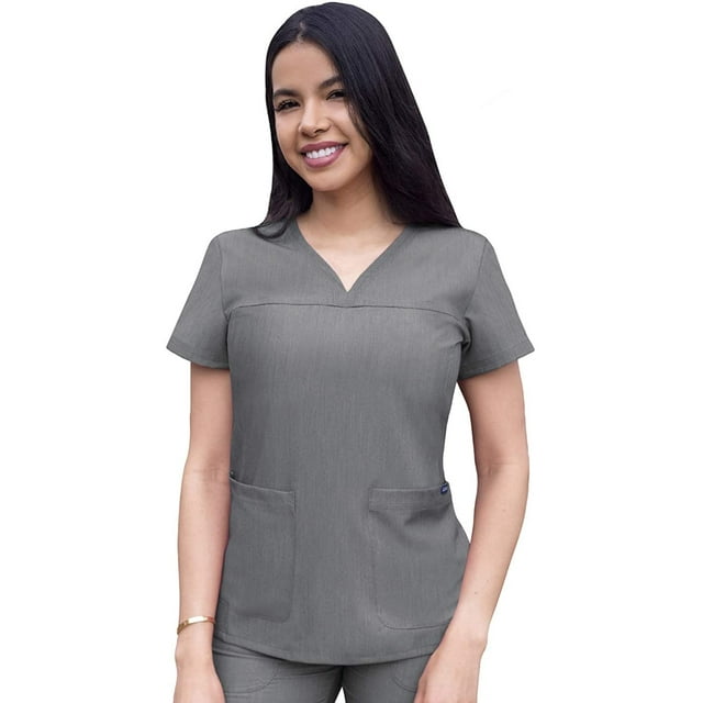 Adar Pro Heather Sarraus pour Femmes - Haut de Sarrau à Encolure Cœur en V - P4210H - Gris Chiné - TTP