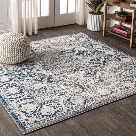 JONATHAN Y MODERN PERSIAN Vintage Medallion Area Rug, 5'Square, Navy /Light Gray