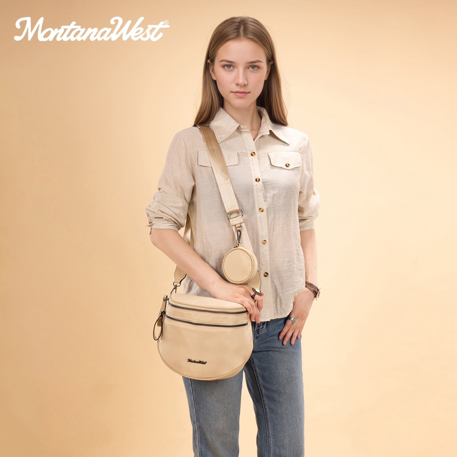 Montana West Large Crossbody Bags for Women Bum Bag Sling Purse with Adjustable Strap, Khaki