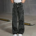 thumbnail image 2 of CPNG Girls Jeans Teen Girls Star Patchwork Straight Wide Leg Jeans Loose Streetwear High Waist Children's Stylish Pants(Black,7-8 years), 2 of 9