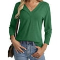 thumbnail image 2 of Liher 3/4 Sleeve Blouse for Women V Neck Fall Top Comfort Soft Autumn T-Shirt Dark Green Tee Clothes Size XL, 2 of 4