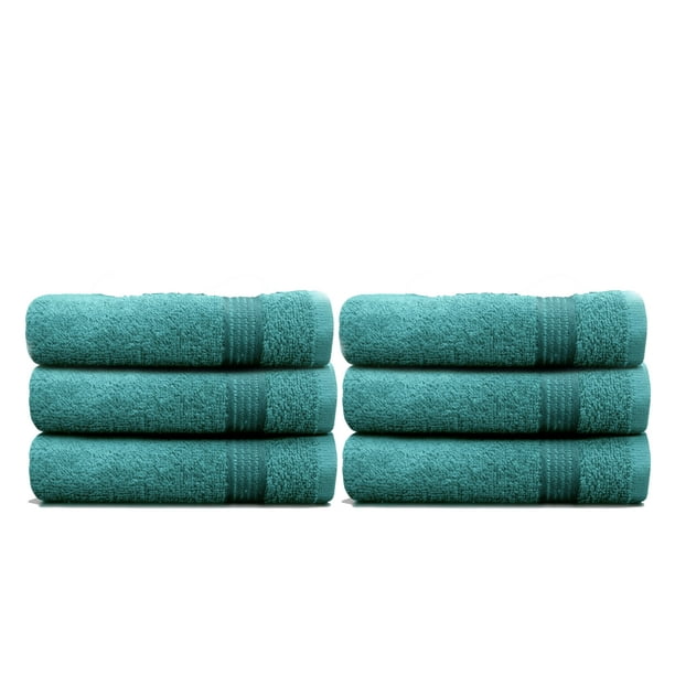 Solid Teal 6 Piece 100 Cotton Hand Towel