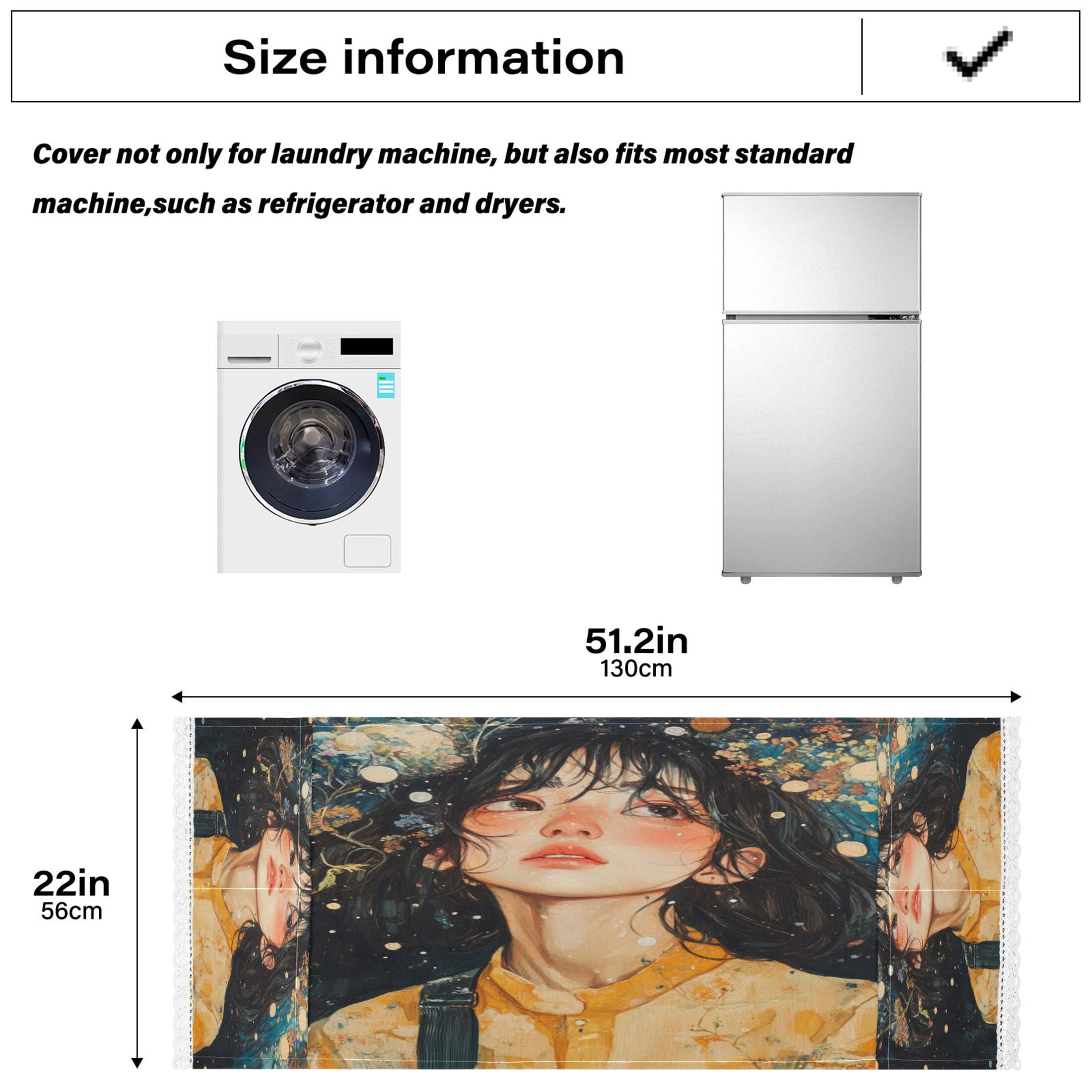Black Hair GirlWasher and Dryer Covers Dust-Proof and Oil Resistant Fridge Cover with 4 Storage Pockets Washing Machine Top Cover for Laundry Kitchen Home 51.2 x 22 In
