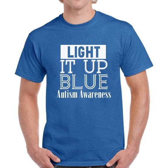 T-Shirt Autism Awareness for Men Light It Up Blue Shirt for Him Graphic Tee White Print