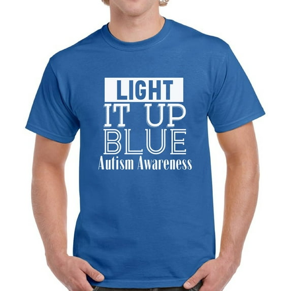 T-Shirt Autism Awareness for Men Light It Up Blue Shirt for Him Graphic Tee White Print